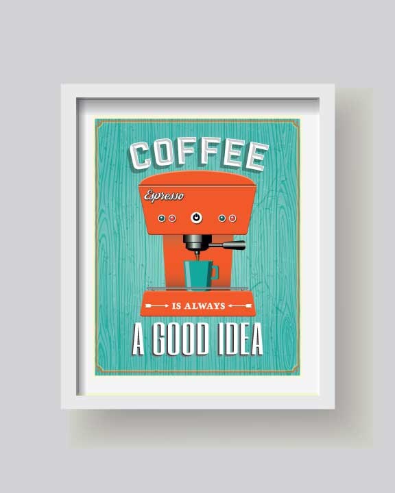 Retro Coffee machine kitchen decor Espresso kitchen wall art Etsy