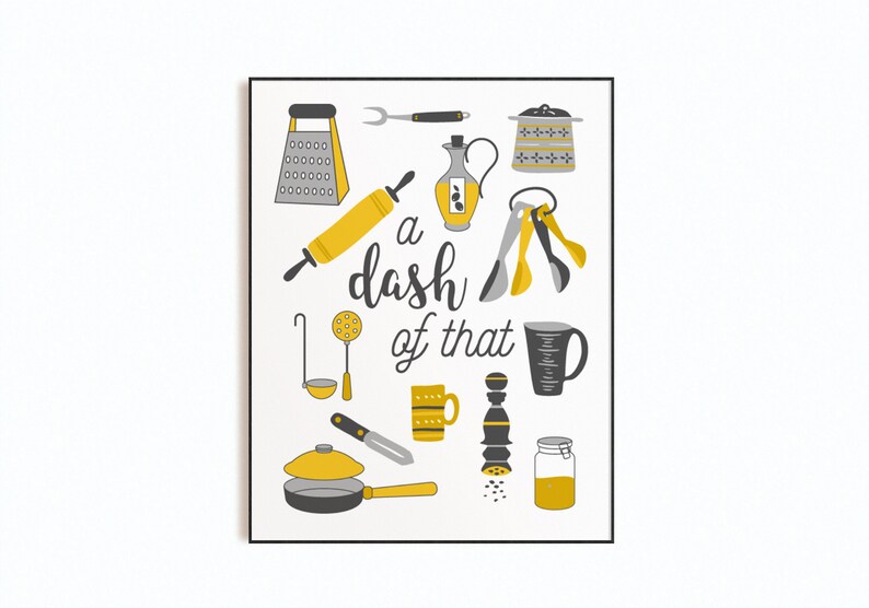 Modern Yellow Gray Kitchen Wall Art Prints Set of 2 Funny Etsy