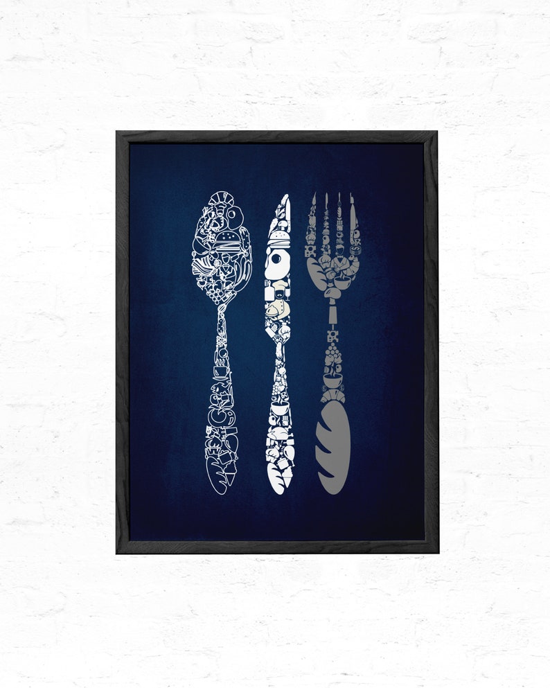 Navy Blue Kitchen Wall Art Gray Kitchen Prints Modern Home Etsy