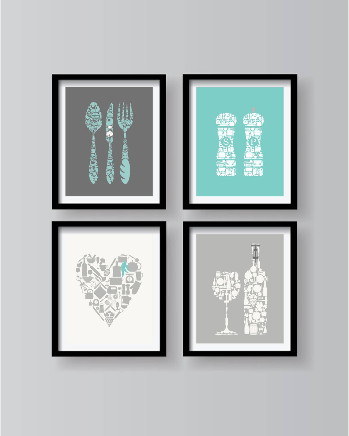 Gray Kitchen Wall Art Dining Room Art Teal Kitchen Decor Etsy