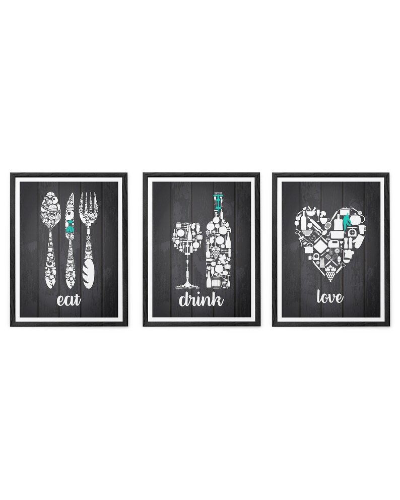 Eat Drink Love Gray Kitchen Decor Kitchen Wall Art Kitchen Etsy