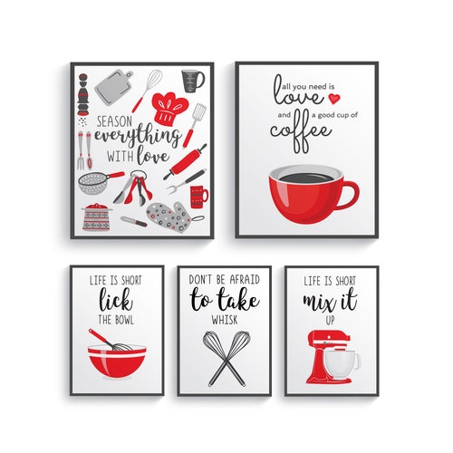 Red Kitchen Wall Art Red Dining Room Art Red Kitchen Decor Etsy