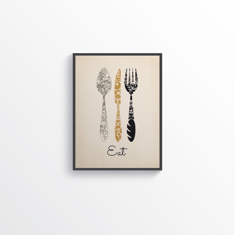 Black Gold Kitchen Wall Decor Kitchen Wall Art Kitchen Etsy