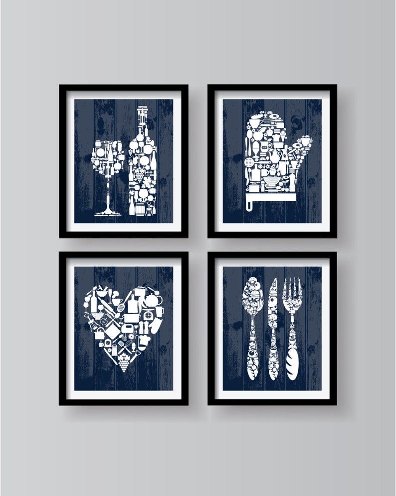 Blue Modern Kitchen Art Dining Room Wall Art Kitchen Print Etsy