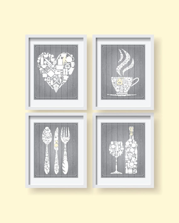 Gray Kitchen decor Kitchen wall art Kitchen decor set of 4 Etsy