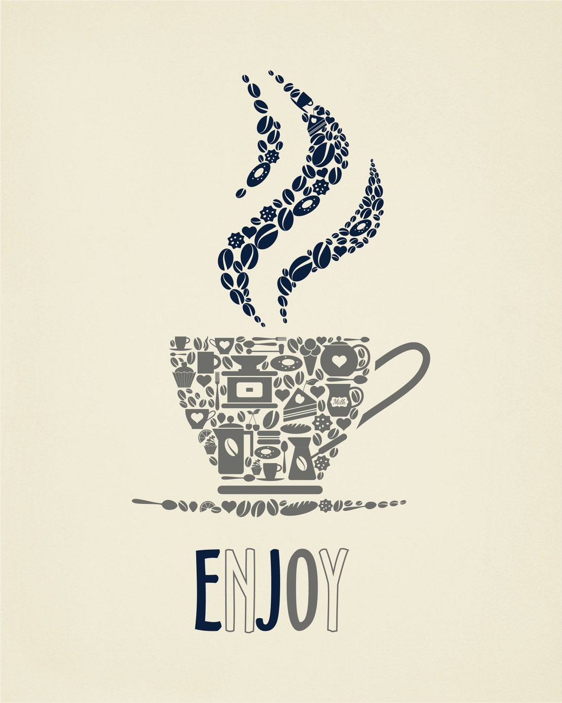 Navy Blue Gray Cream Kitchen Wall Decor Navy Kitchen Wall Etsy