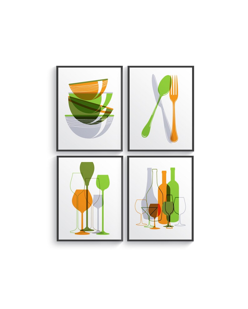 Orange Kitchen Decor Colorful Kitchen Art Modern Kitchen Etsy