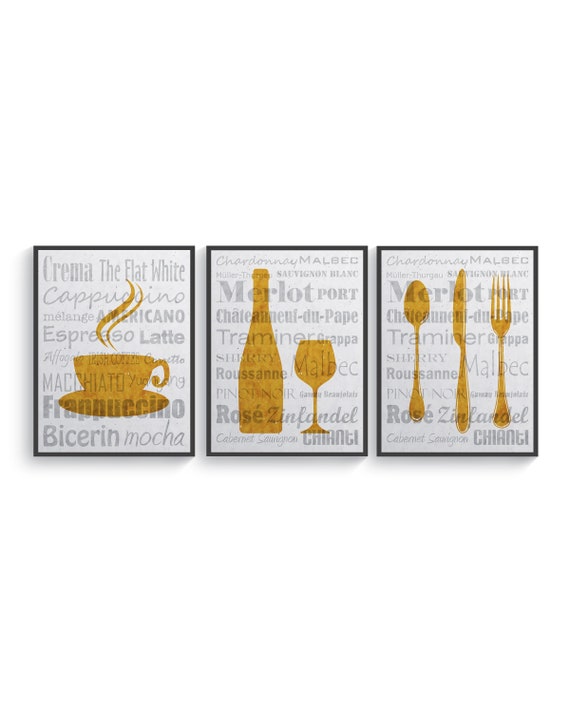 Mustard Yellow Kitchen Decor Gray Kitchen Wall Art Kitchen Etsy