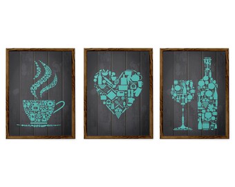 Teal Wall Art Kitchen | Etsy
