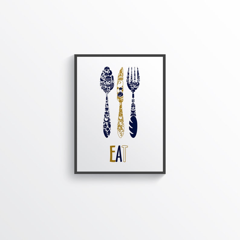 Funny Navy Gold Kitchen Wall Decor Navy Kitchen Wall Art Etsy