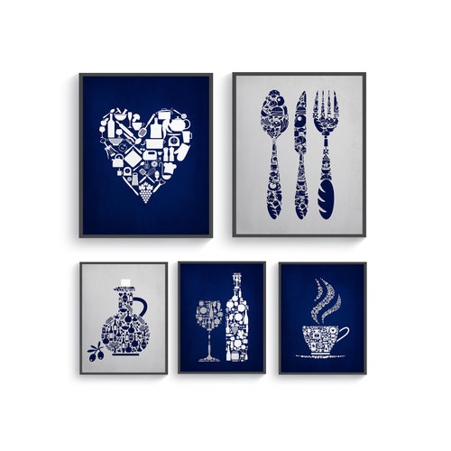 Navy Gray Kitchen Decor Kitchen Wall Art Kitchen Prints Etsy
