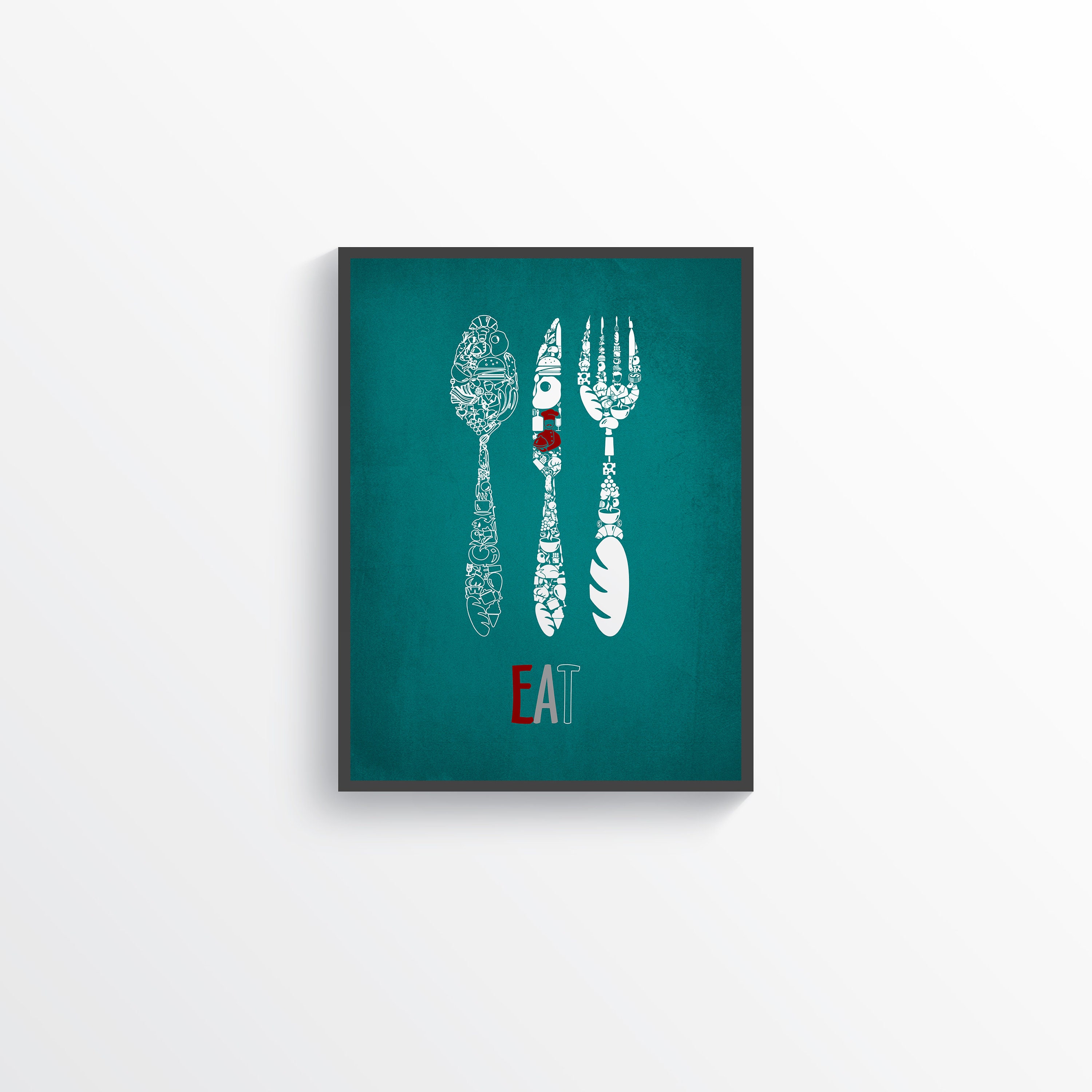 Red Kitchen Wall art set of 3 prints Kitchen Decor Teal Etsy