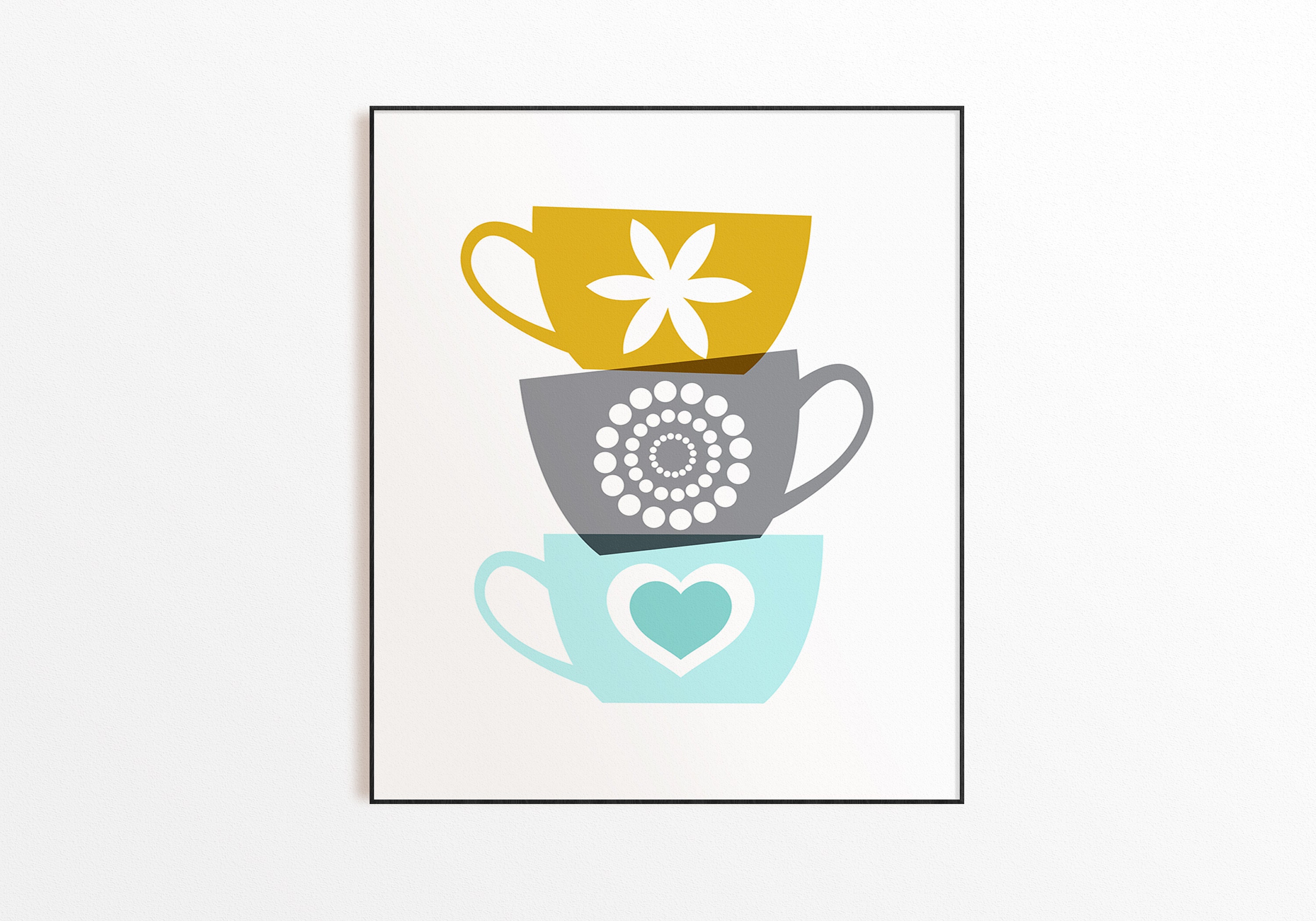 Light teal Gray Yellow Kitchen Wall Decor Teal Kitchen wall Etsy