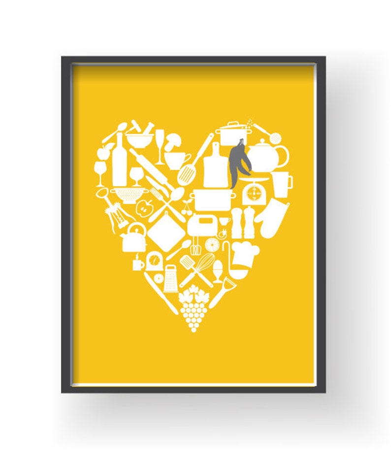 Mustard Yellow Gray Kitchen Wall Decor Kitchen Wall Art Etsy