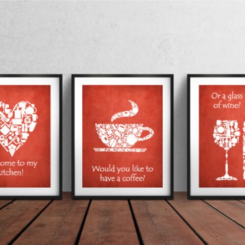 Red Kitchen Wall Art Red Dining Room Art Red Kitchen Decor Etsy