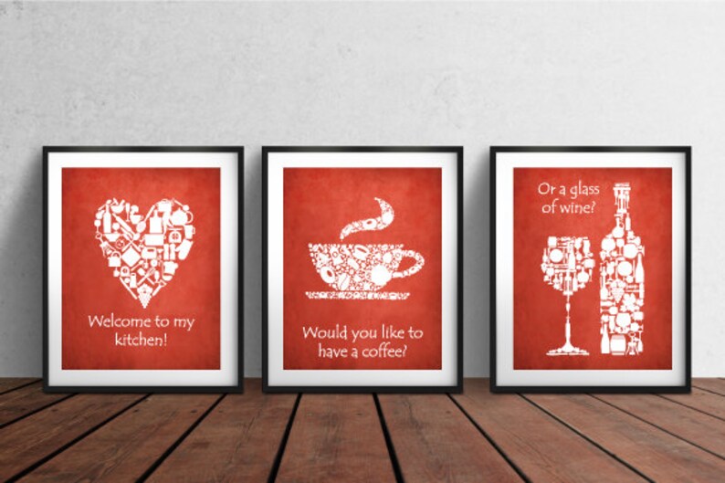 Dining room wall art Red Kitchen Wall Art Red Kitchen Etsy