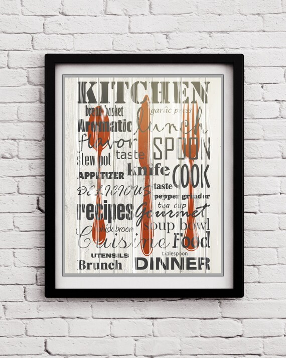 Retro Kitchen Words Decor Print Old Wood Style Image 0