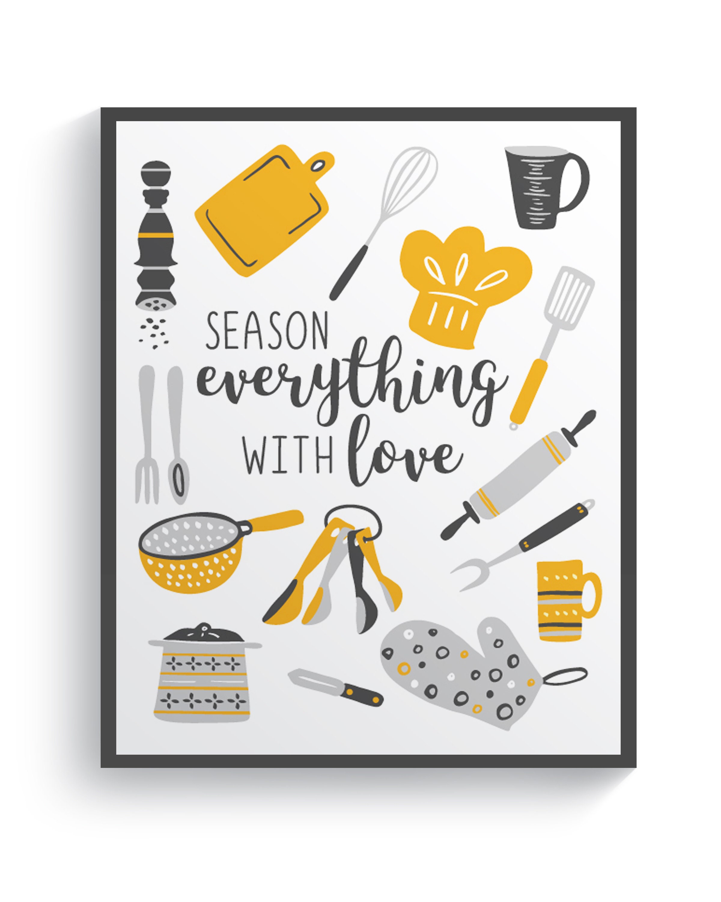 Mustard Yellow Gray Kitchen Wall Decor Yellow Kitchen Wall Etsy