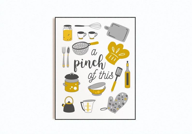 Modern Yellow Gray Kitchen Wall Art Prints Set of 2 Funny Etsy