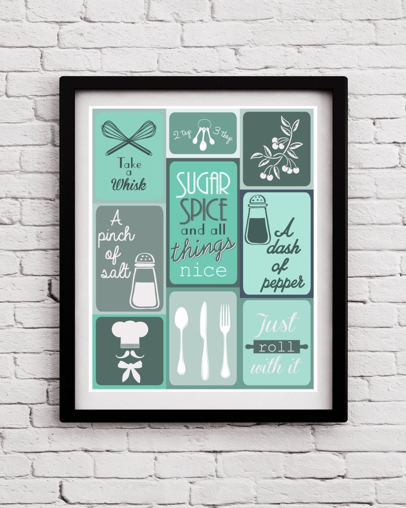 Teal Kitchen Decor Teal Kitchen Print Teal Kitchen Wall Art Etsy