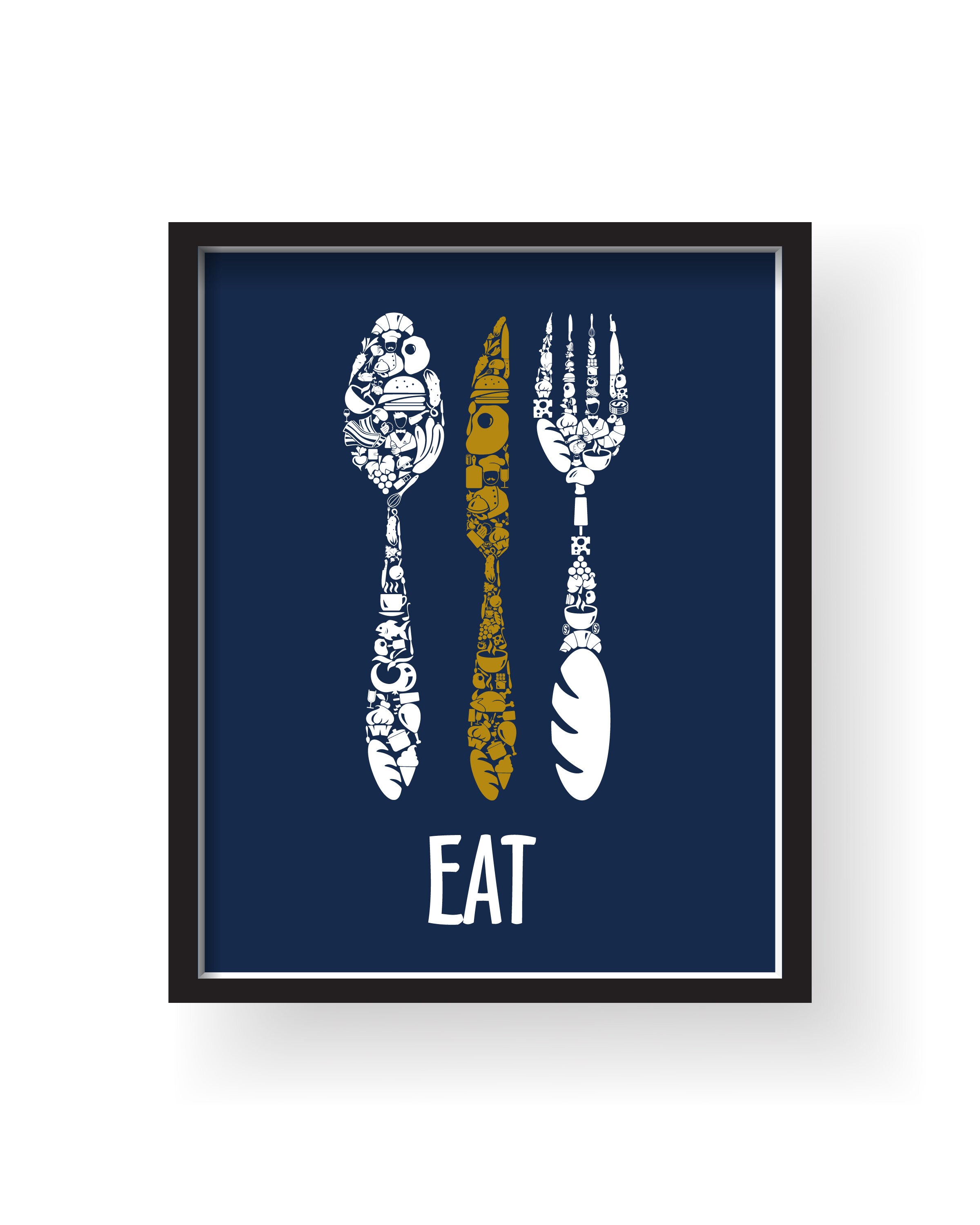 Navy Gold Kitchen Wall Decor Navy Gold Kitchen Wall Art Etsy