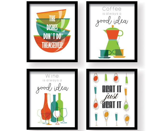 Modern Colorful Kitchen Prints Set Kitchen Decor Kitchen Etsy