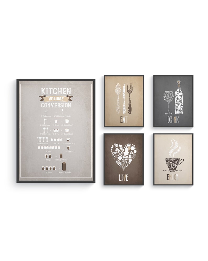 Brown Gray Wall Art Kitchen Decor Kitchen Wall Art Brown Etsy