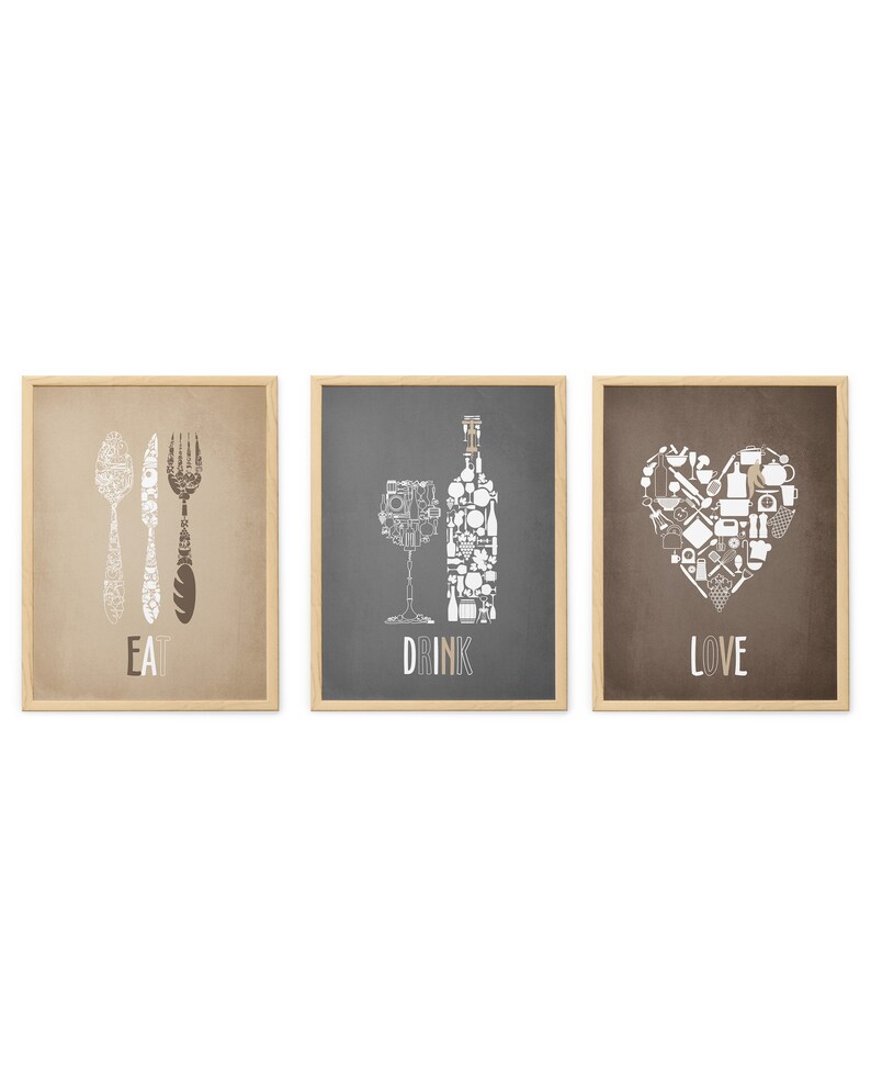 Brown Gray Wall Art Kitchen Decor Kitchen Wall Art Brown Etsy