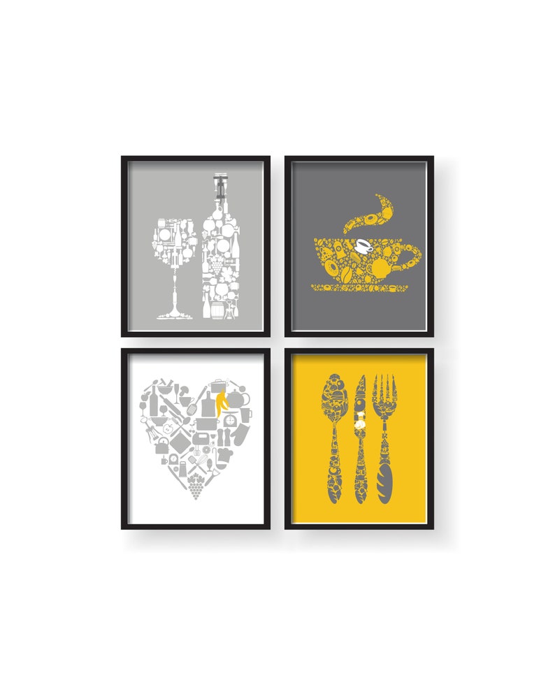 Yellow Kitchen Wall Decor Yellow Gray Kitchen Wall Art Etsy