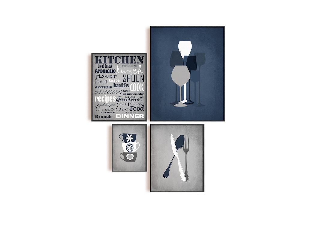 Dark Blue Kitchen Wall Decor Navy Kitchen Wall Art Prints Etsy