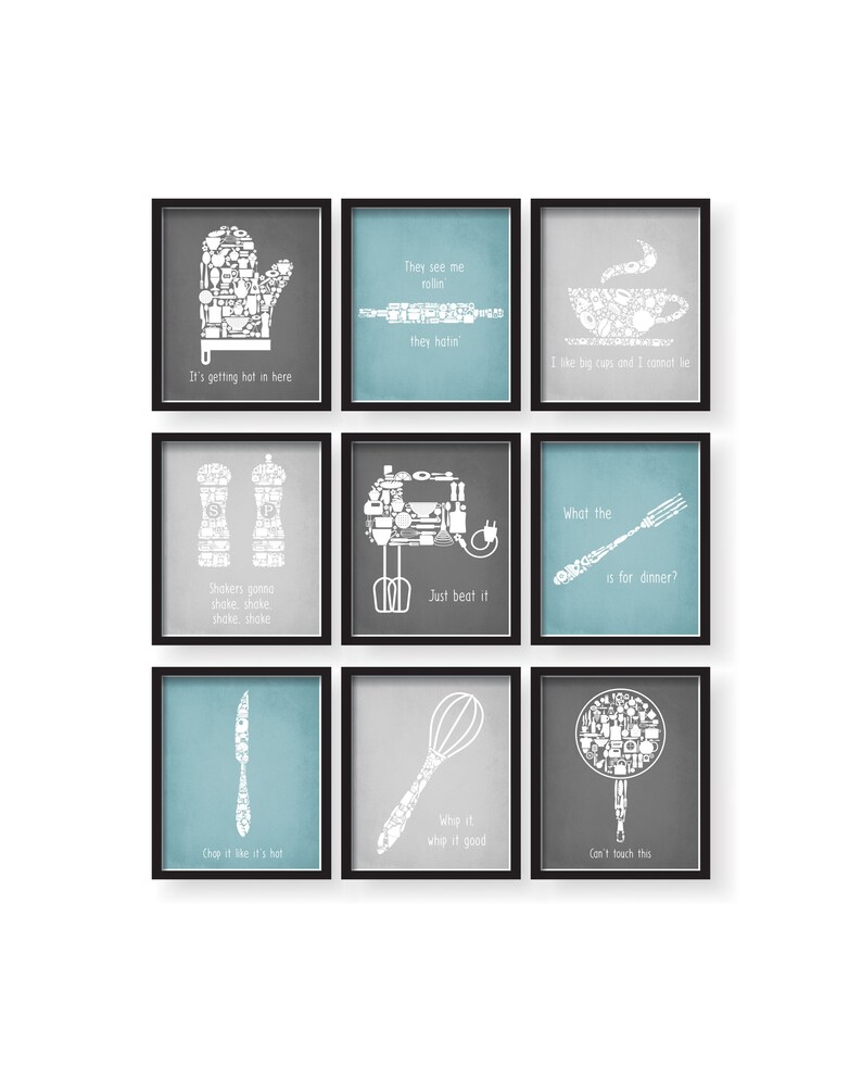 Blue Gray Kitchen Wall Art Blue Kitchen Prints Modern Home Etsy
