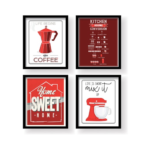 Red Kitchen Wall Art Red Dining Room Art Red Kitchen Decor Etsy