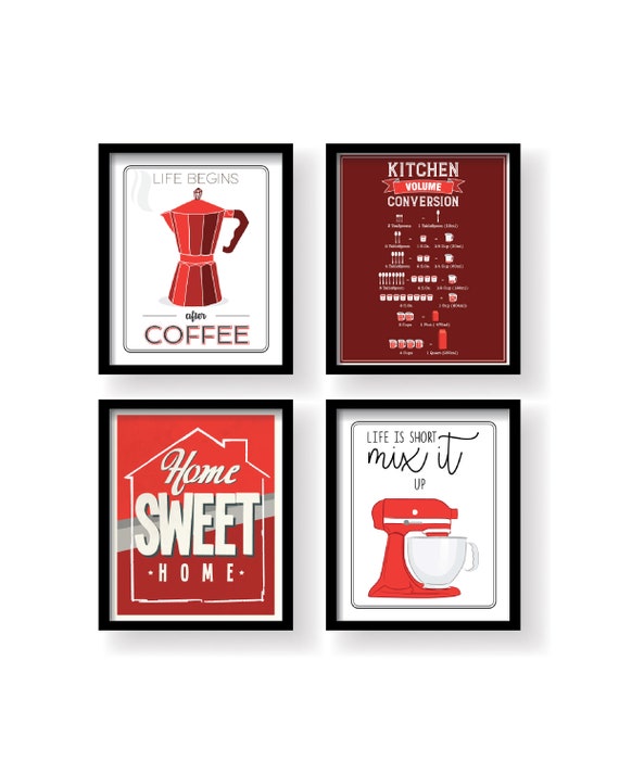 Red Kitchen Wall Art Red Dining Room Art Red Kitchen Decor Etsy