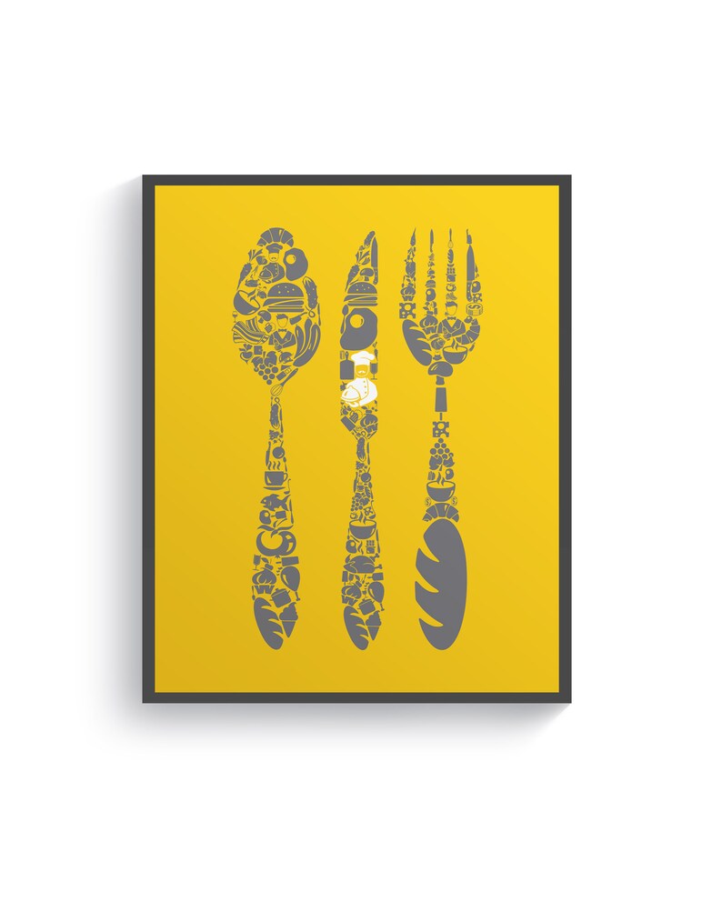 Yellow Kitchen Wall Art Yellow Gray Kitchen Prints Modern Etsy