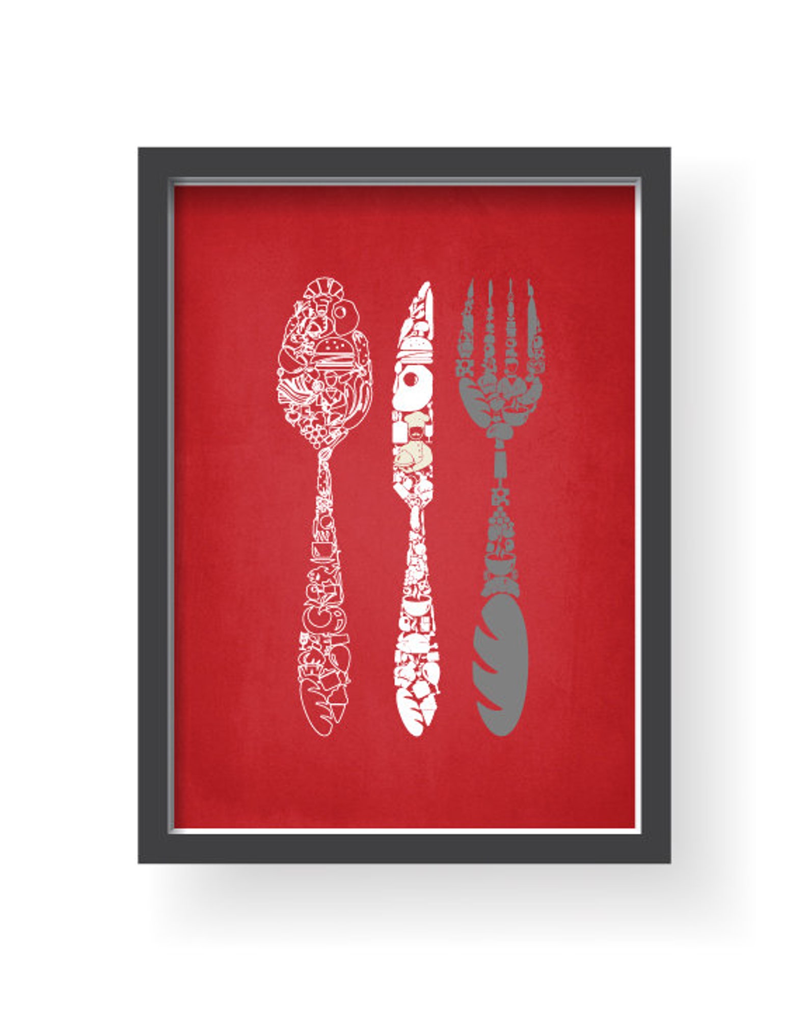 Red Gray Kitchen Wall Decor Kitchen Wall Art Red Cream Etsy