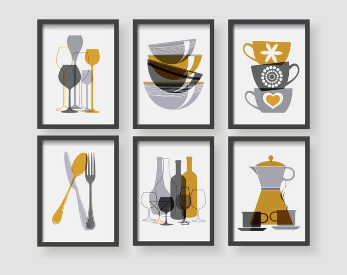 Modern Mustard Yellow Kitchen Wall Art Yellow Kitchen Decor Etsy