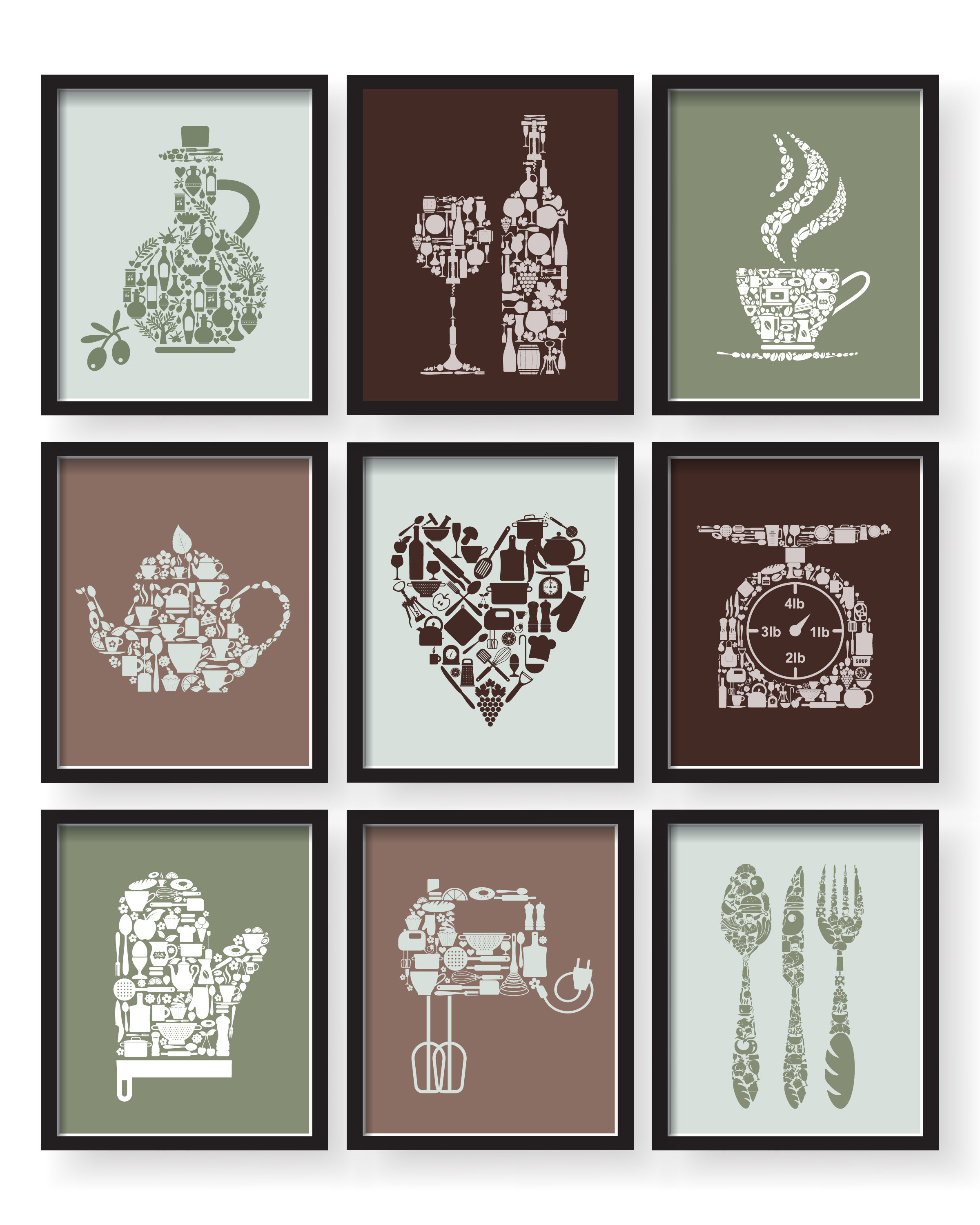 Mint Green Brown Kitchen Decor, Kitchen wall art set, Kitchen posters, Kitchen prints, kitchen wall decor, Kitchen art, Dining room decor