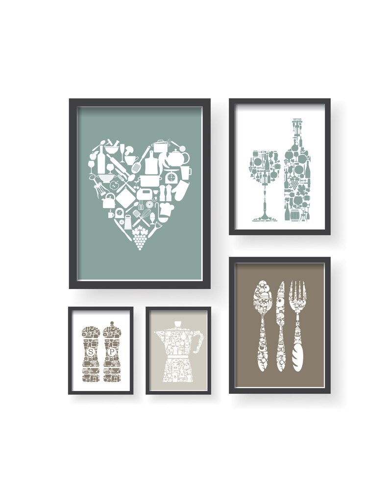 Colorful Mint Brown Modern Kitchen Wall Art Mint Dining Room Etsy