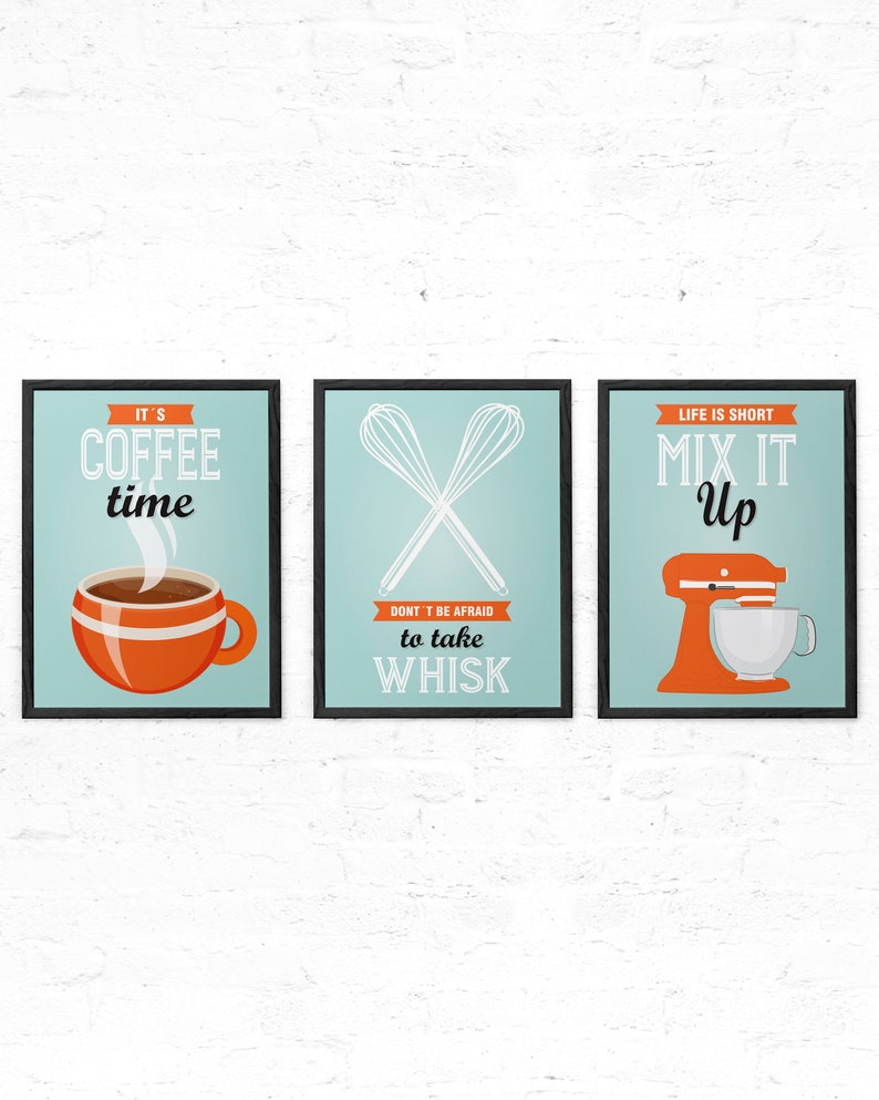 Turquoise Orange Kitchen Decor Kitchen Wall Art Kitchen Wall Etsy