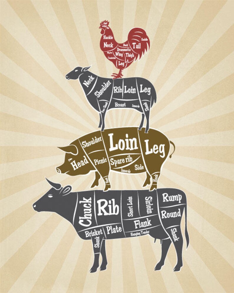 Butcher Diagram Meat Cuts Kitchen Decor Kitchen Wall Art Etsy