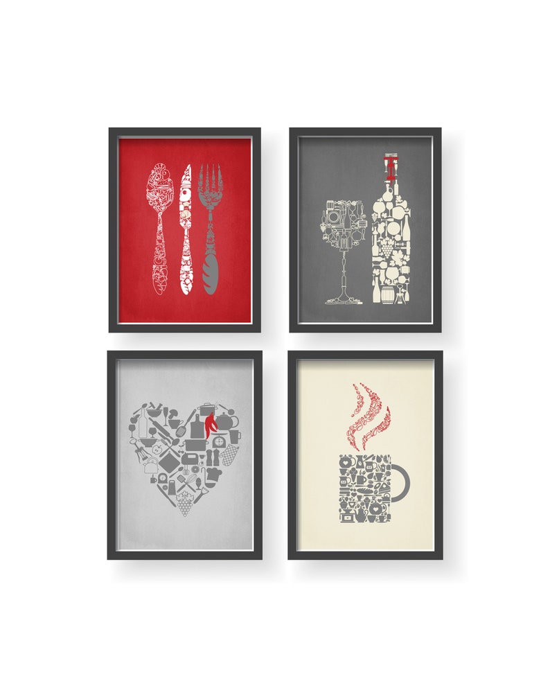 Red Gray Kitchen Wall Decor Art Cream Dining Room