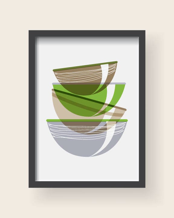 Green Kitchen Wall Art Dining Room Art Set of 6 Prints Etsy