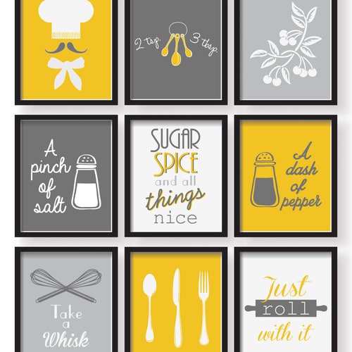 Blue Kitchen Wall Art Set of 3 Prints Kitchen Decor Blue Etsy