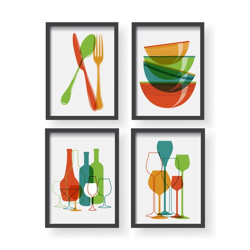 Modern Wine Glass Decor Colorful Wine Glass Poster Wine Etsy