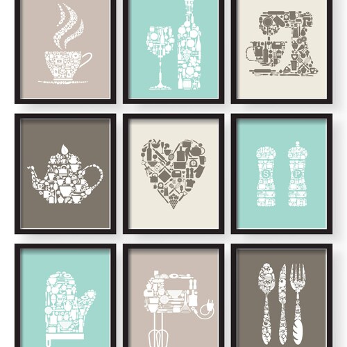 Colorful Kitchen Wall Art Prints 4 Set Dining Room Wall Art Etsy