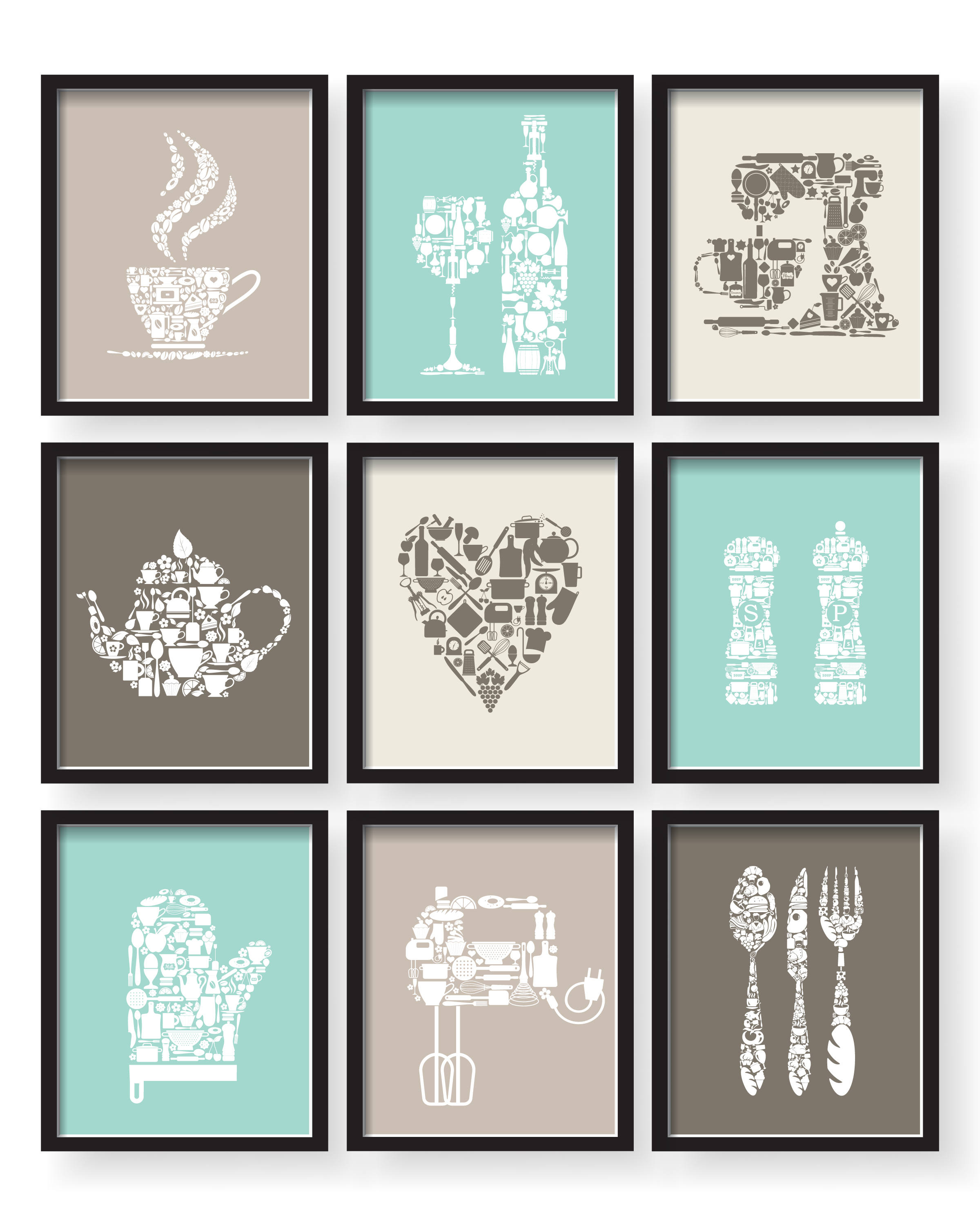 Teal Brown Kitchen Decor, Kitchen wall art set, Kitchen posters, Kitchen prints, kitchen wall decor, Kitchen art, Dining room wall decor