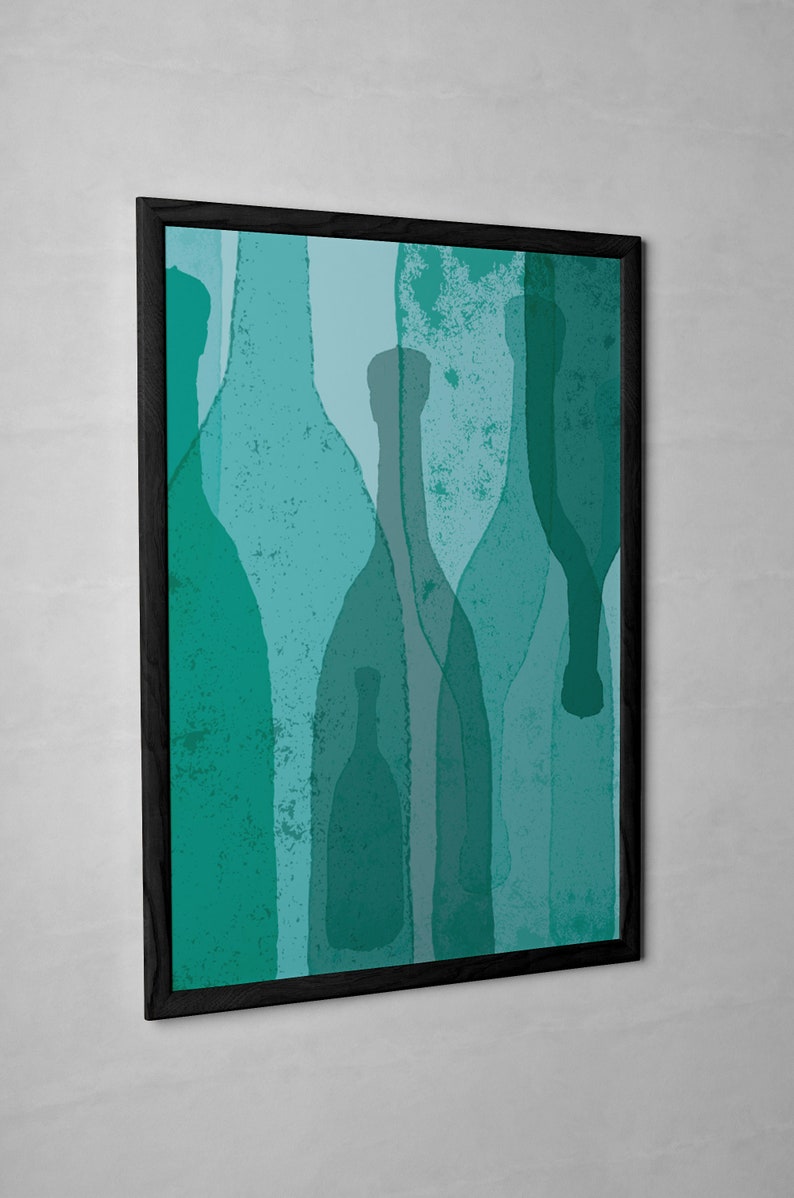 Teal Wine Decor Wine Print Wine Poster Wine Bottles Art Wine Etsy