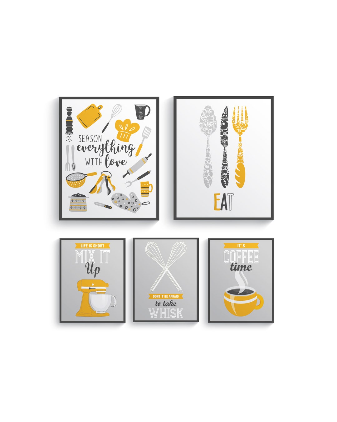 Mustard Yellow Gray Kitchen Wall Decor Yellow Kitchen Wall Etsy