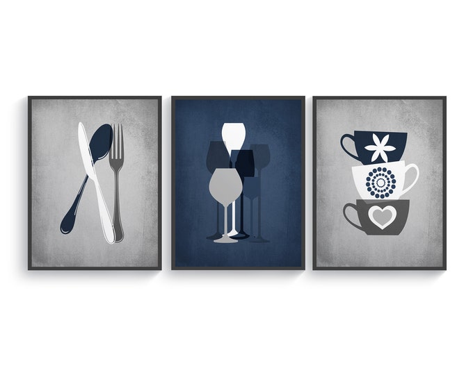 Blue Gray Wall Art Kitchen Decor Kitchen Wall Art Blue Etsy