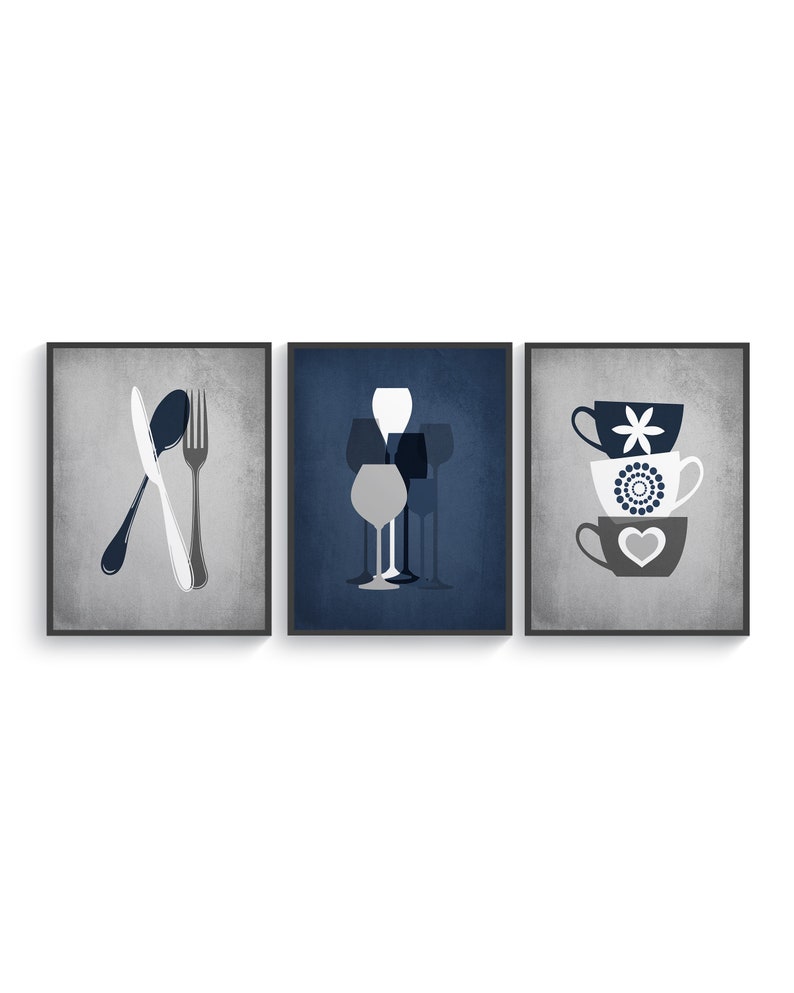 Blue Gray Wall Art Kitchen Decor Kitchen Wall Art Blue Etsy